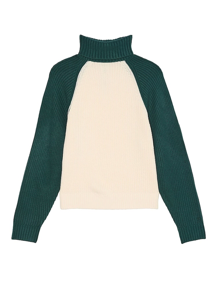 Victoria's Secret PINK White Shell / Deep Forest Green Turtleneck Knitted Jumper - Image 3 of 3 Victoria's Secret PINK White Shell / Deep Forest Green Turtleneck Knitted Jumper - Image 3 of 3