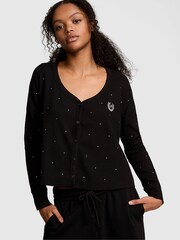 Victoria's Secret PINK Black Diamante Thermal Cropped Cardigan Pyjama Top - Image 1 of 4