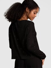 Victoria's Secret PINK Black Diamante Thermal Cropped Cardigan Pyjama Top - Image 2 of 4