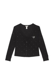 Victoria's Secret PINK Black Diamante Thermal Cropped Cardigan Pyjama Top - Image 3 of 4