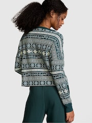Victoria's Secret PINK Deep Forest Green Thermal Cropped Cardigan Pyjama Top - Image 2 of 3