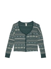 Victoria's Secret PINK Deep Forest Green Thermal Cropped Cardigan Pyjama Top - Image 3 of 3