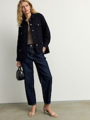 Navy Boucle Button Up Shacket - Image 2 of 8