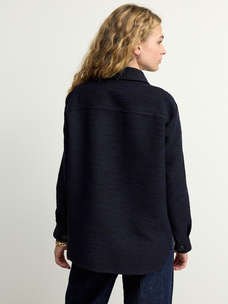 Navy Boucle Button Up Shacket - Image 3 of 8