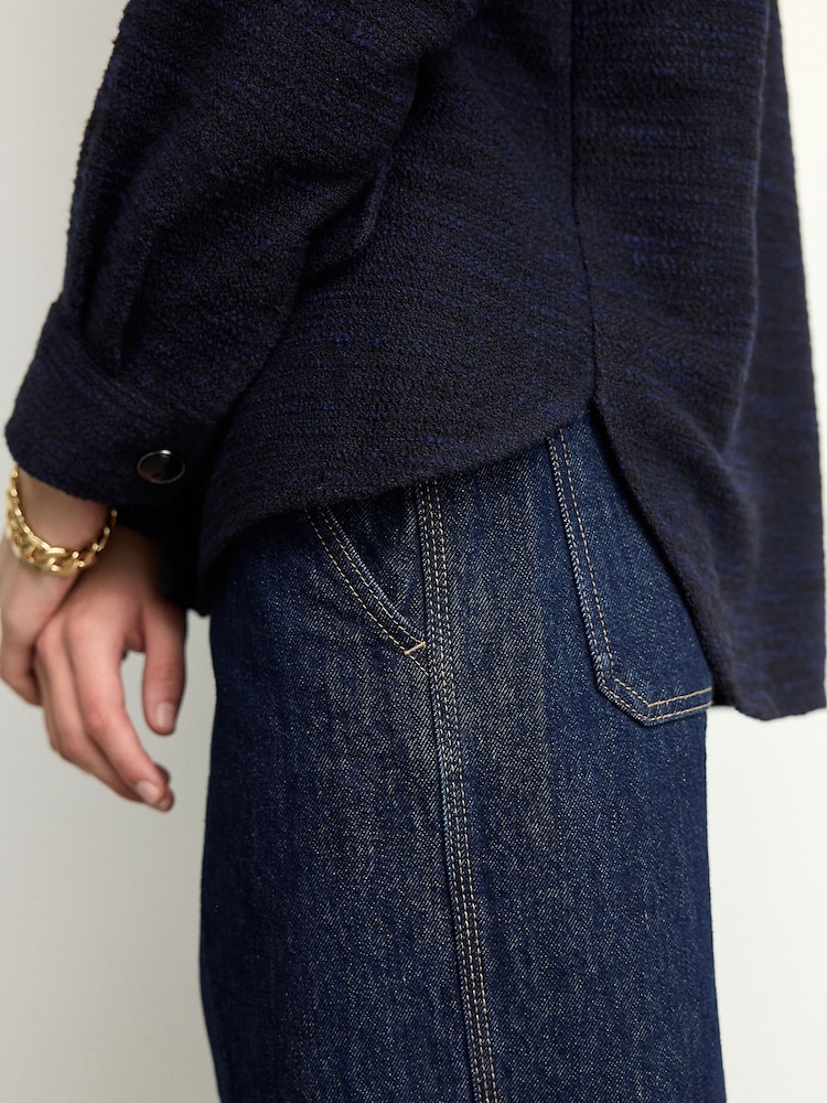 Navy Boucle Button Up Shacket - Image 5 of 8
