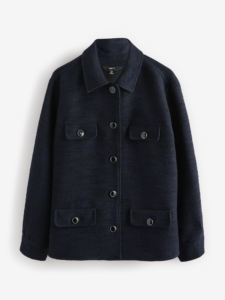 Navy Boucle Button Up Shacket - Image 6 of 8