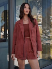 Rust Brown Stripe Relaxed Textured Blazer - Image 1 of 5