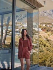 Rust Brown Stripe Relaxed Textured Blazer - Image 2 of 5