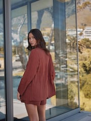 Rust Brown Stripe Relaxed Textured Blazer - Image 3 of 5