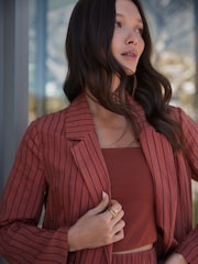 Rust Brown Stripe Relaxed Textured Blazer - Image 4 of 5
