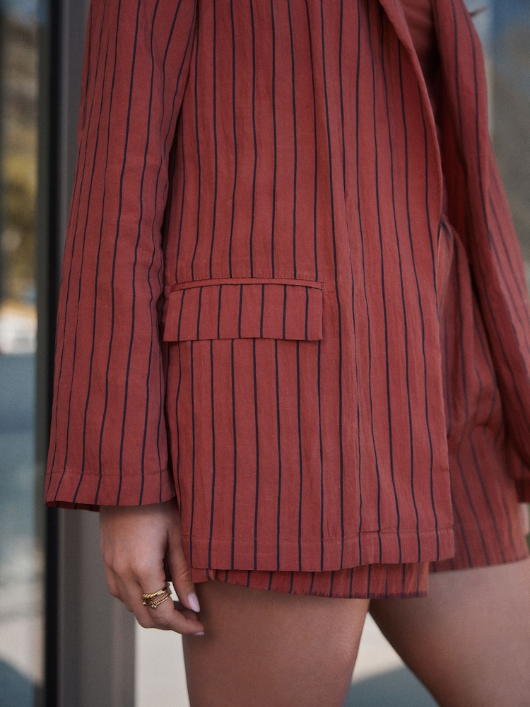 Rust Brown Stripe Relaxed Textured Blazer - Image 5 of 5