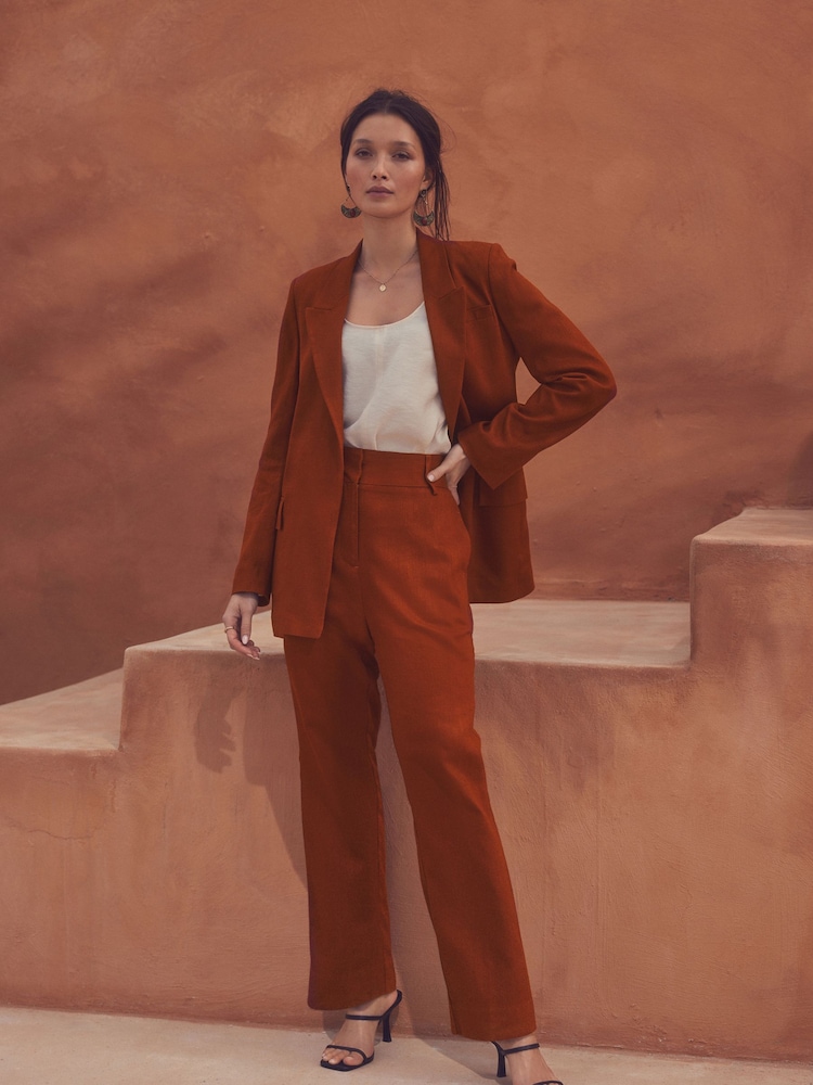 Rust Brown Tailored Blazer With Linen - Image 2 of 6