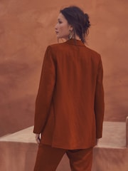 Rust Brown Tailored Blazer With Linen - Image 3 of 6