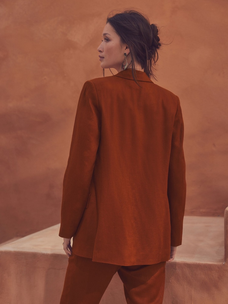 Roestbruin - Tailored Blazer With Linen - Image 3 of 6