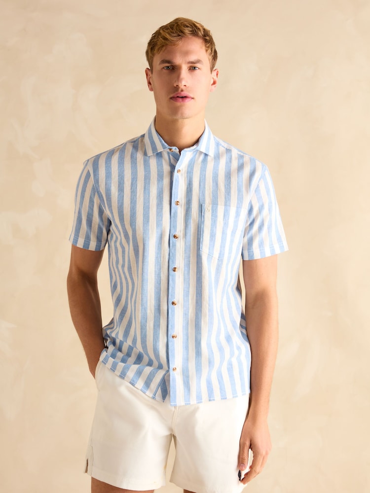 Синий/белый в полоску - С коротким рукавом - Joules Linen Blend Shirt - Image 2 of 7