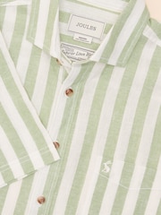 Joules Linen Blend Green/ White Stripe Short Sleeve Shirt - Image 1 of 9