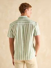Joules Linen Blend Green/ White Stripe Short Sleeve Shirt - Image 4 of 9