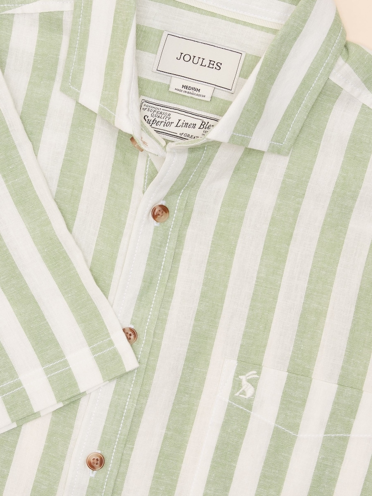 Joules Linen Blend Green/ White Stripe Shirt - Image 8 of 8 Joules Linen Blend Green/ White Stripe Shirt - Image 8 of 8