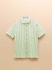 Joules Linen Blend Green/ White Stripe Short Sleeve Shirt - Image 9 of 9