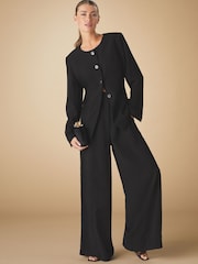 Black Tailored Crepe Super Wide Trousers - Image 1 of 8