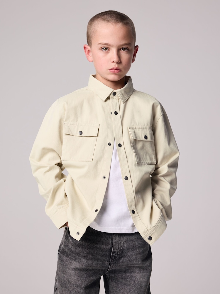 smALLSAINTS Beige Boys Shacket and T-Shirt Set - Image 1 of 10