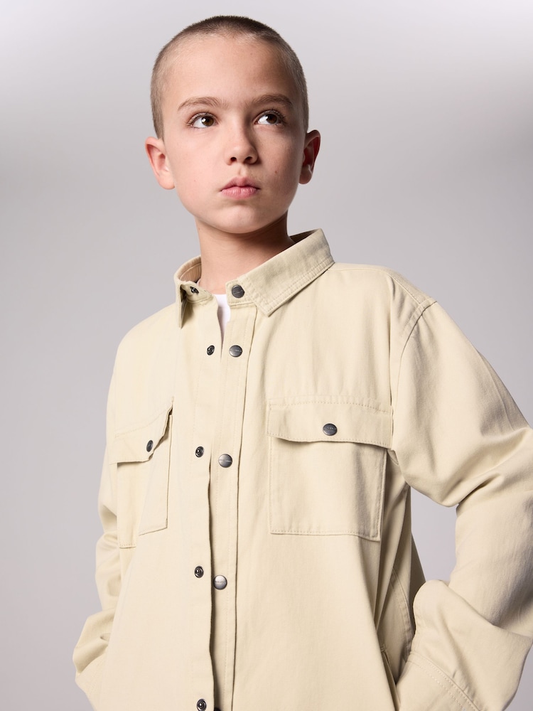 smALLSAINTS Beige Boys Shacket and T-Shirt Set - Image 3 of 10