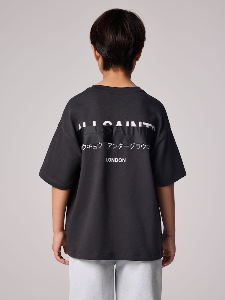 smALLSAINTS Black/Redact Oversized Underground Crew 100% Cotton T-Shirt - Image 1 of 8