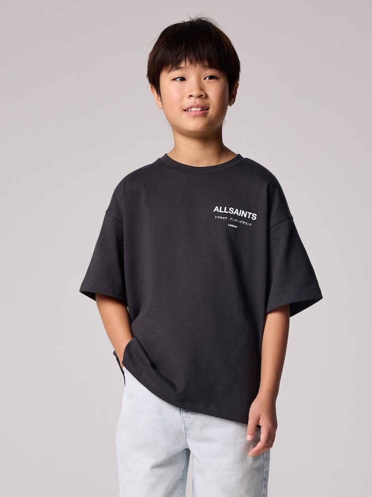 smALLSAINTS Black/Redact Oversized Underground Crew 100% Cotton T-Shirt - Image 2 of 8