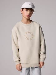 smALLSAINTS Beige Tierra Oversized Logo Crew Sweatshirt - Image 1 of 7