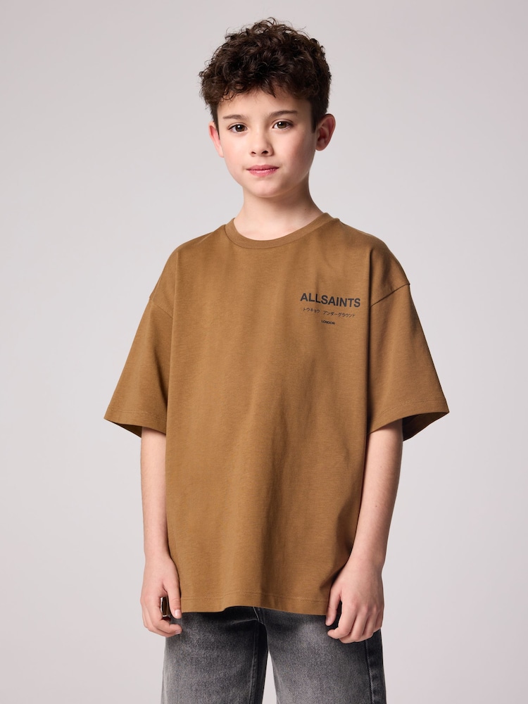 smALLSAINTS Brown Oversized Underground Crew 100% Cotton T-Shirt - Image 1 of 7