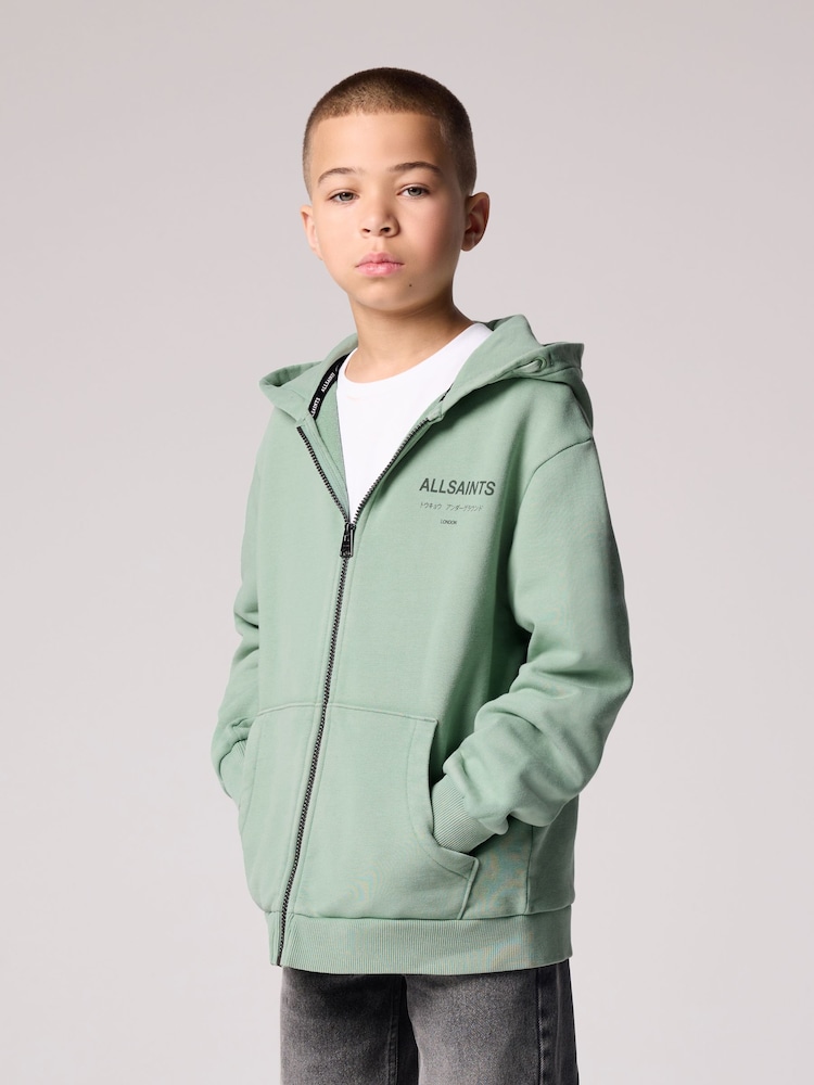 smALLSAINTS Green Oversized Underground Zip 100% Cotton Hoodie - Image 1 of 7