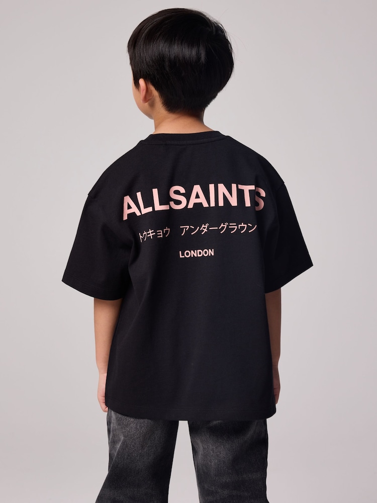 smALLSAINTS Black/Pink Oversized Underground Crew 100% Cotton T-Shirt - Image 1 of 8