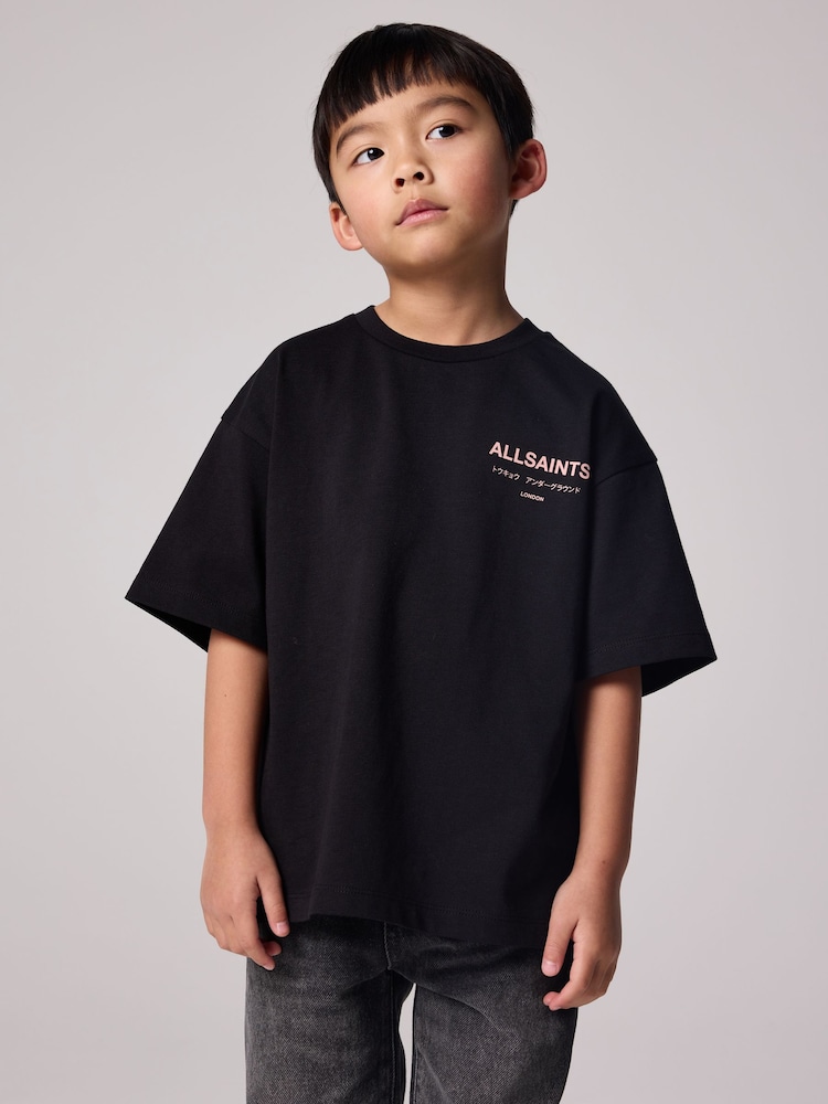 smALLSAINTS Black/Pink Oversized Underground Crew 100% Cotton T-Shirt - Image 2 of 8