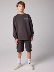 smALLSAINTS Black Oversized Underground Sweatshirt and Cargo Short Boys Set - Image 1 of 11