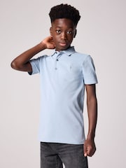 smALLSAINTS Light Blue Boys 100% Cotton Short Sleeve Polo Shirt - Image 1 of 7