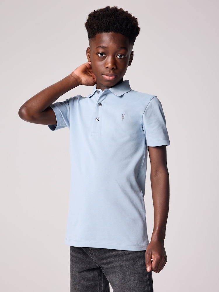 smALLSAINTS Light Blue Boys 100% Cotton Short Sleeve Polo Shirt - Image 1 of 7
