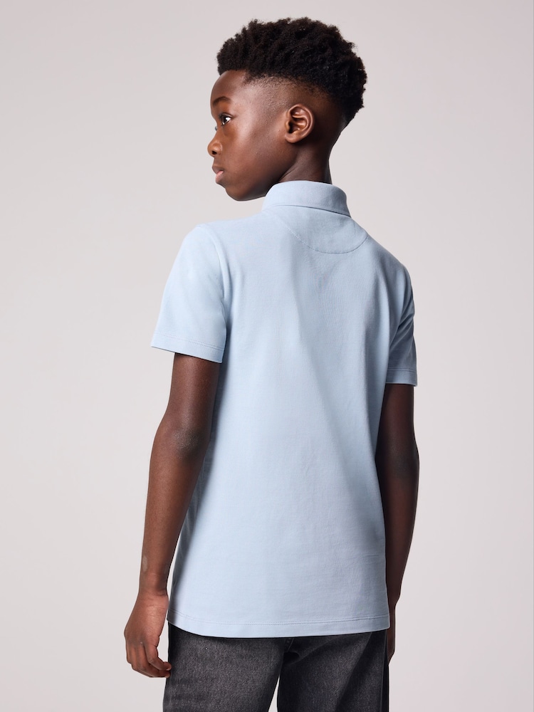 smALLSAINTS Light Blue Boys 100% Cotton Short Sleeve Polo Shirt - Image 2 of 7