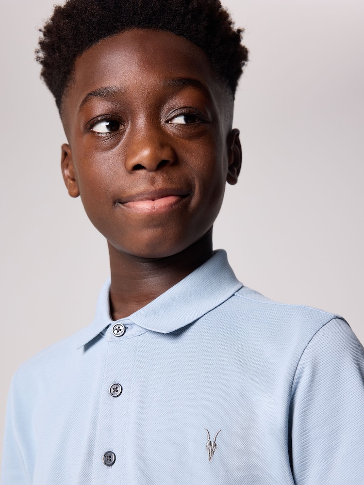 smALLSAINTS Light Blue Boys 100% Cotton Short Sleeve Polo Shirt - Image 3 of 7