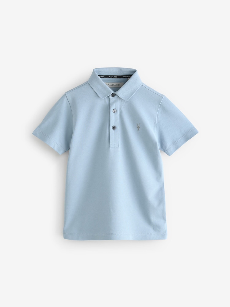 smALLSAINTS Light Blue Boys 100% Cotton Short Sleeve Polo Shirt - Image 4 of 7