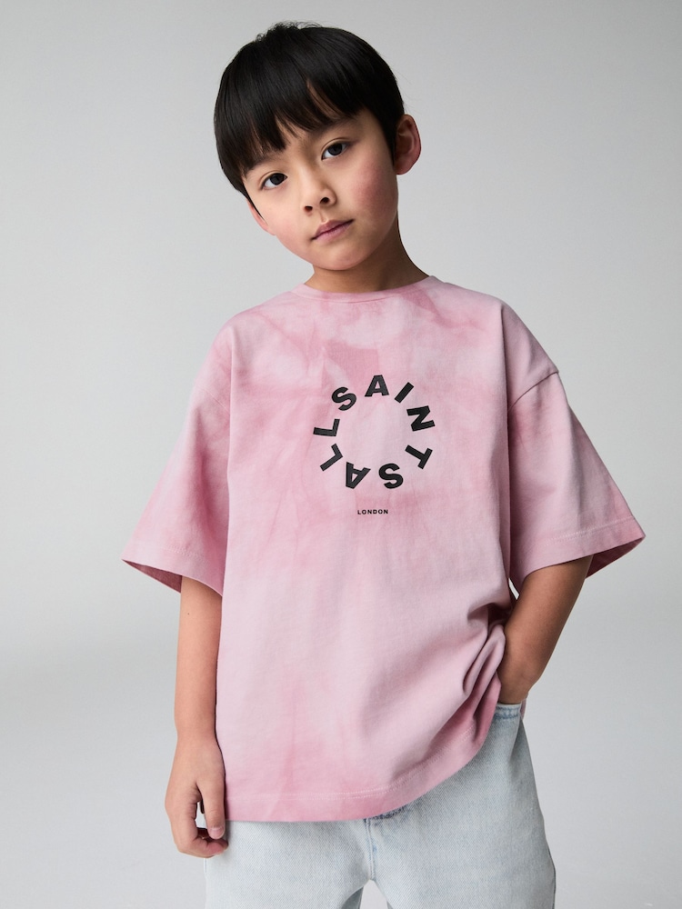 smALLSAINTS Pink/White Oversized Tierra Crew Logo T-Shirt - Image 1 of 7