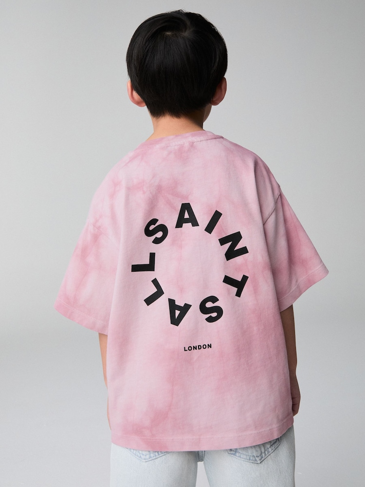 smALLSAINTS Pink/White Oversized Tierra Crew Logo T-Shirt - Image 2 of 7