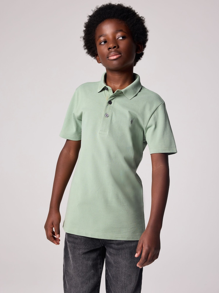 smALLSAINTS Green Boys 100% Cotton Short Sleeve Polo Shirt - Image 1 of 7