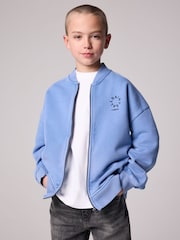 smALLSAINTS Mid Blue Boys Tierra Rocco Sweat Bomber 100% Cotton Jacket - Image 1 of 9