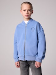 smALLSAINTS Mid Blue Boys Tierra Rocco Sweat Bomber 100% Cotton Jacket - Image 2 of 9