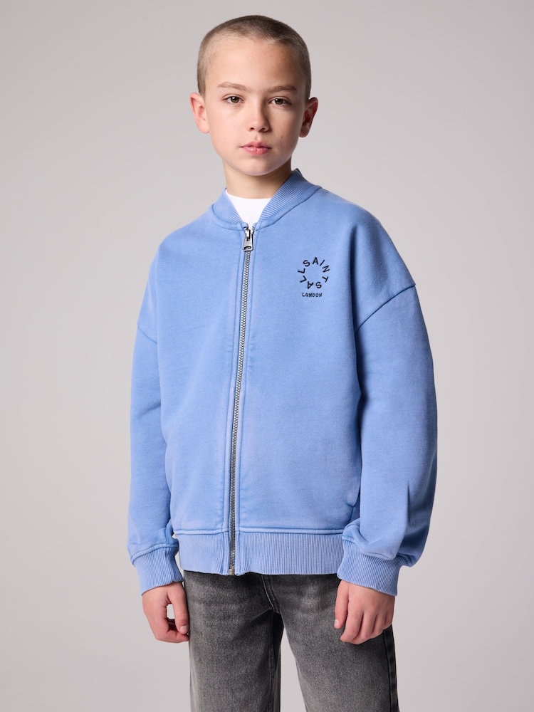 smALLSAINTS Mid Blue Boys Tierra Rocco Sweat Bomber 100% Cotton Jacket - Image 2 of 9