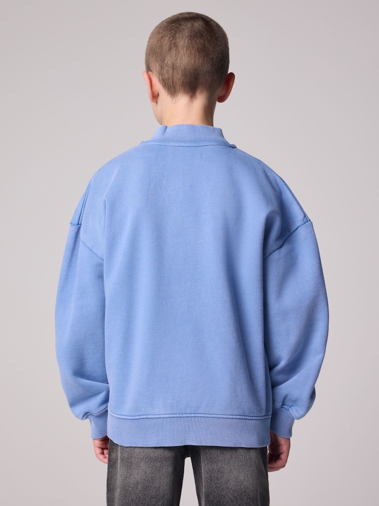 smALLSAINTS Mid Blue Boys Tierra Rocco Sweat Bomber 100% Cotton Jacket - Image 3 of 9