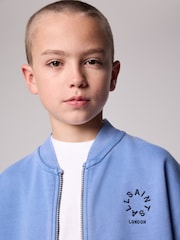 smALLSAINTS Mid Blue Boys Tierra Rocco Sweat Bomber 100% Cotton Jacket - Image 4 of 9