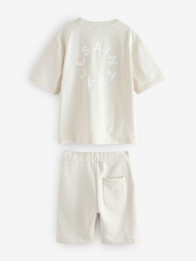 smALLSAINTS Beige Boys Tierra 100% Cotton T-Shirt and Sweat Shorts Set - Image 7 of 10