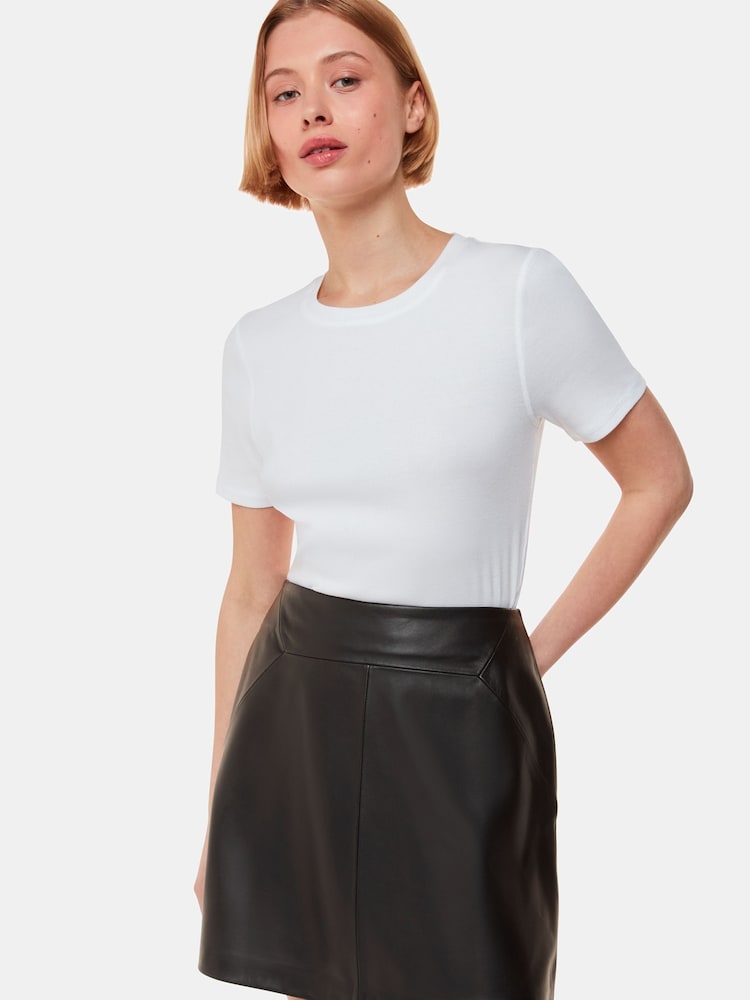 Whistles Black Leather A-Line Skirt - Image 1 of 5