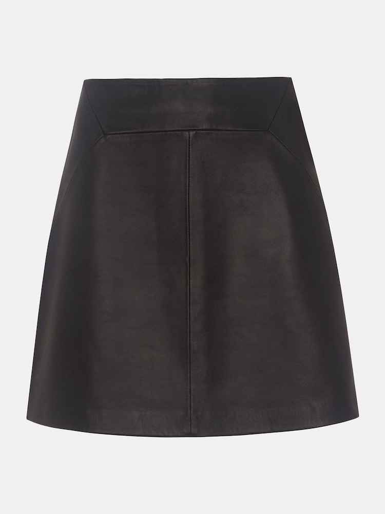 Whistles Black Leather A-Line Skirt - Image 5 of 5